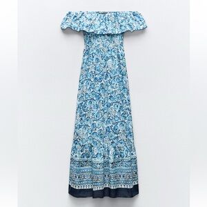 Zara Floral Blue Off-Shoulder Dress